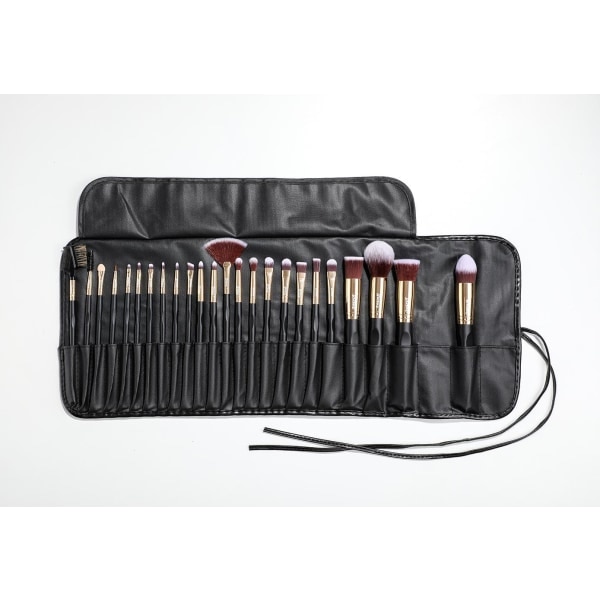 24 stk. professionelle og eksklusive makeupbørster i etui Sort