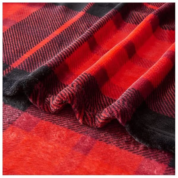 Fleece plaid til seng eller sofa, helårs ternet flannel plaid 150 x 200 cm, rød