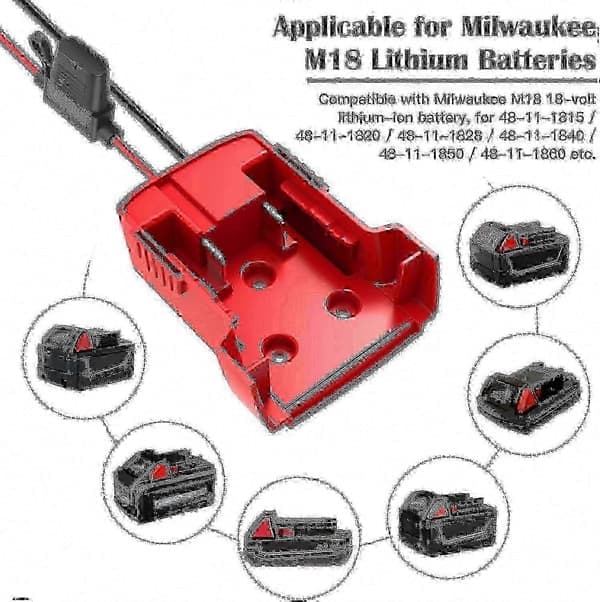 Strömadapter för Milwaukee M18-batteri 18V-omvandlare med säkringar och kabelterminaler 2-pack