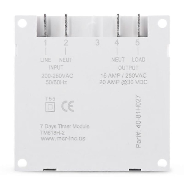 220V DC Tidtakerbryter, 7 Dagers Programmerbar Tidrelé, med 12/24 Timers Klokkedisplay, 1,6 Tommer Stor LCD-Skjerm, Batterilading Innebygd (TM618H-2)