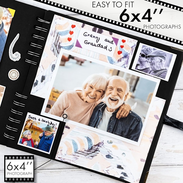 Firkantede Scrapbog Fotoalbum 60 Sider (21 x 21 cm) Sort Tykt 120gsm Kraftpapir Scrapbog Black