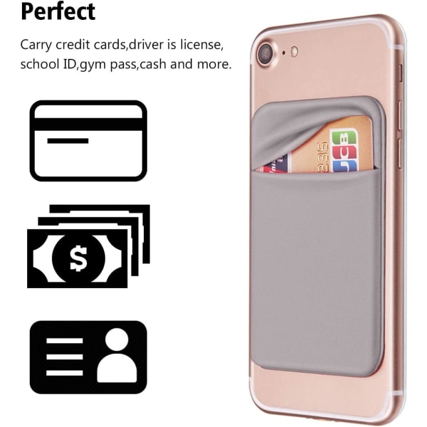 Mobiltelefonficka Självhäftande korthållare Stick On Plånboksfodral med självhäftande kort-ID Kreditkort ATM-korthållare för 2-pack (grå)