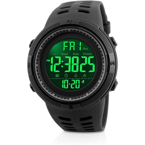 Digital armbandsur för män, vattentätt med LED-bakgrundsbelysning