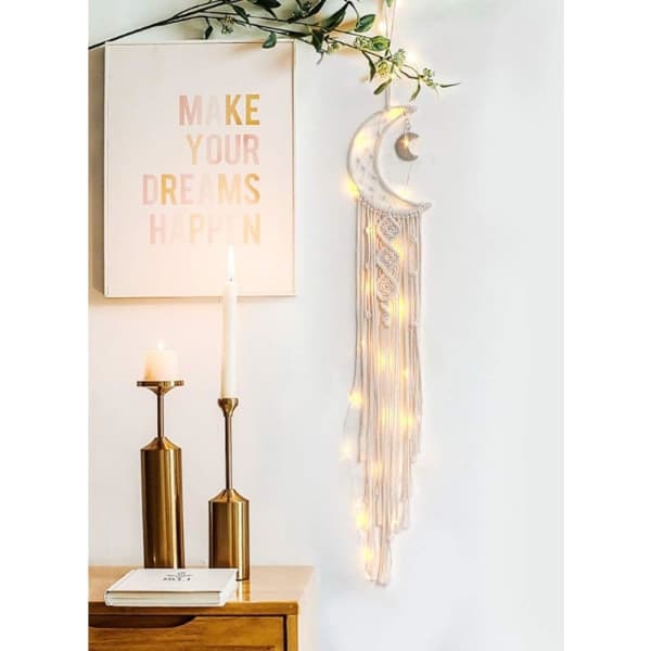 Macrame vävd väggdekor måndrömsfångare - Boho Chic Bohemian heminredning väggkonstdekor vacker lägenhet sovsal dörrdekoration (måne)
