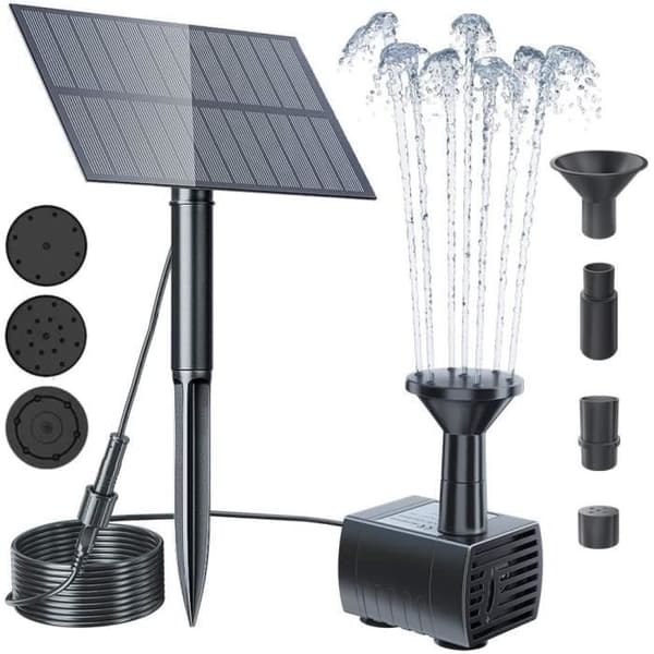 1,5W Solar Fontenepumpe - 150L/T - Med Solcellepanel og 4 Dyser for Hagedam
