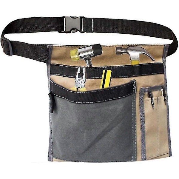 Verktygsbältespåse, 12OZ Multifunktionell Canvas Midje Förkläde Verktygsfickor med Justerbar Bältesklämma Khaki