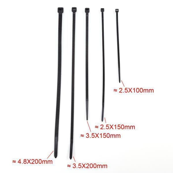 Kabelbindere - Uspecificeret - 500x Selv-låsende Kabelbindere - Nylon - Sort - 5 Størrelser