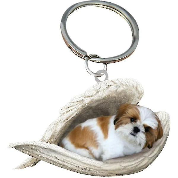 2 st Angel Sovande Hund Akryl Nyckelringar Hängsmycken Heminredning Prydnader Kontorsmaterial Presenter A Shih Tzu