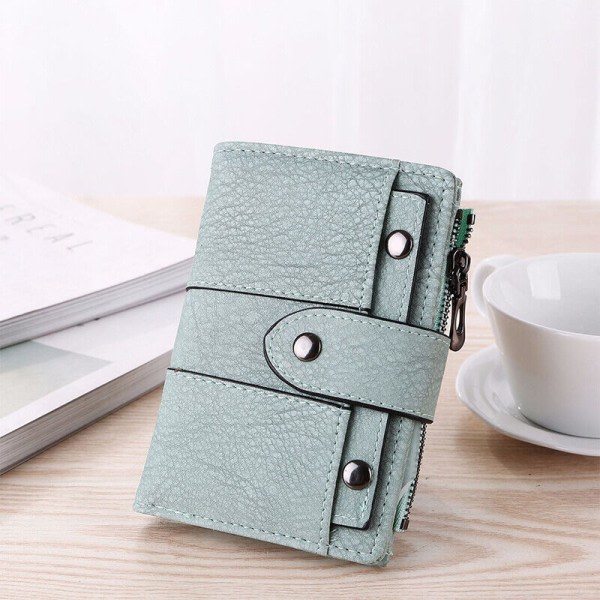 Mote Foldbar Liten Lommebok Dame Skinn Kortlommebok Light Green