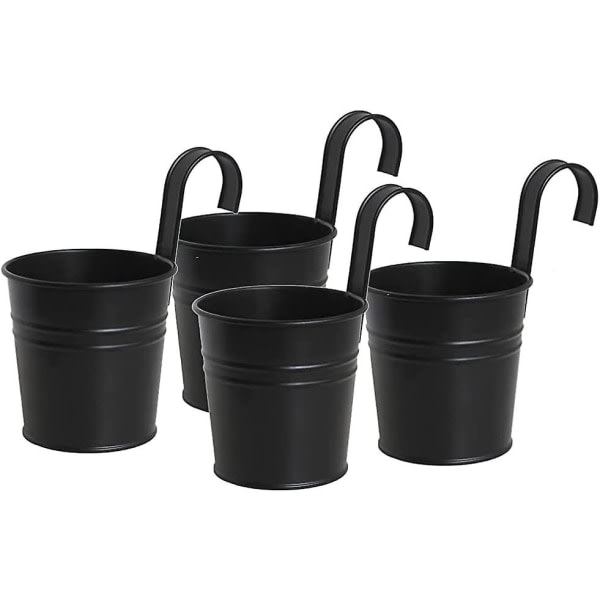 Svarta hängande blomkrukor i metall i järn, hållbara krukor med löstagbar krok för hängande krukor för utomhusbruk inomhus 4pack