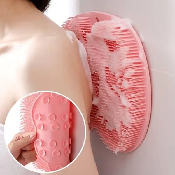 Fotrengöringsborste, halkfri sugkoppsfastsättning, bärbar massageborste för dusch, rosa