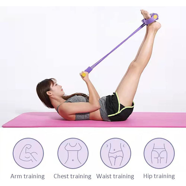 Multifunktionel modstandstræning 4 rør pedal sit-up træk reb fitness træner udstyr til ben fitness slanketræning purple