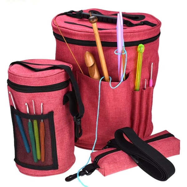 Yarn Storage Tote Bag Knitting Bag Knitting Organizer/Crochet Hook Bag with Zipper and Pockets for Knitting Needles Sewing Tools (S)