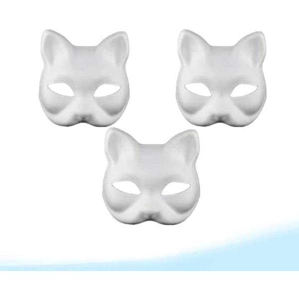 3 stk hvite, enkle DIY ubemalte kattehalvmasker - Dyremasker for karneval, dans, cosplay, fest og kostymefest