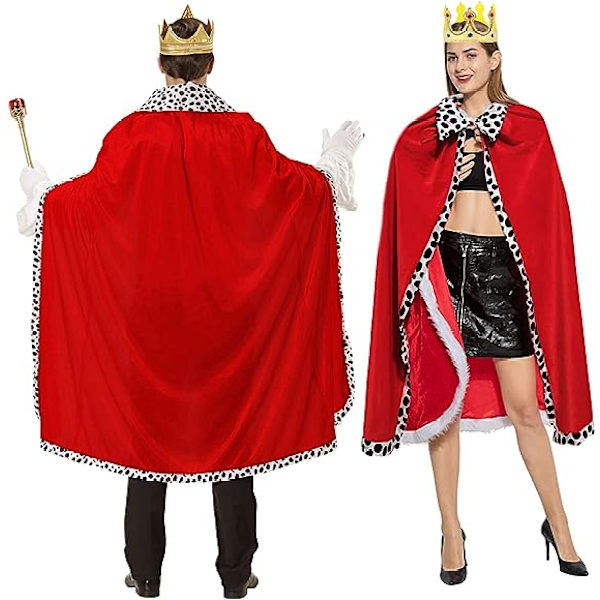 Vuxen Kung Drottning Kostym Set, Kung Robe Drottning Robe med Krona (Set med 2).