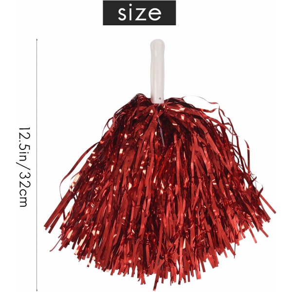 24 kpl Cheerleading Cheerleader Pom Poms, Metallic Foil Cheer Pom, Poms muovisella kahvalla aikuisille lapsille Cheerleaders Party Red