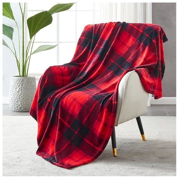 Fleece plaid til seng eller sofa, helårs ternet flannel plaid 150 x 200 cm, rød