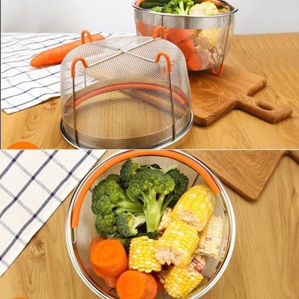 Dampkurv - Rustfritt stål - 6L - Silikonhåndtak - Tåler oppvaskmaskin - 21 cm