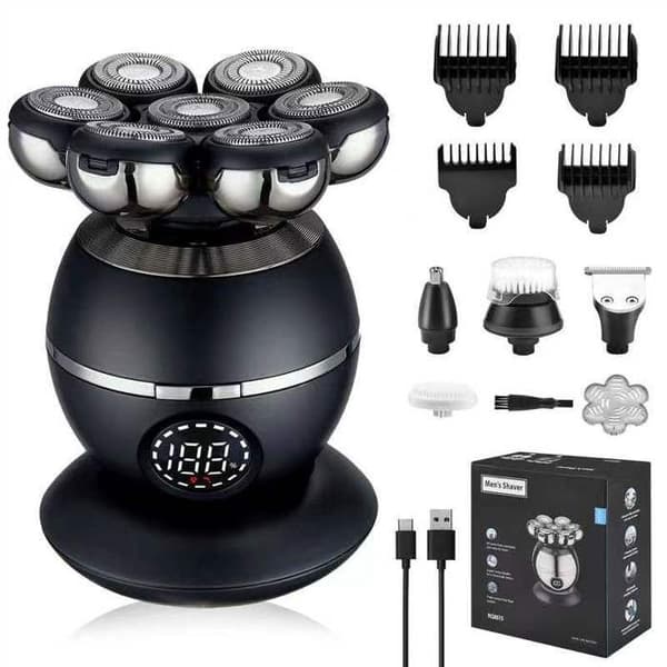 Barbermaskin for skallet hode for menn, 7D elektrisk barbermaskin for menn - 6-i-1 våt- og hodebarberer