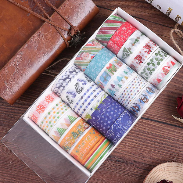 24 Rullaa Jouluaiheista Washi-Teippiä, Joulupukki ja Lumhiutale Kuviot, Aikuisten ja Lasten DIY-Taiteen ja Käsitöiden Lahjapakkaus Scrapbooking-Teippi