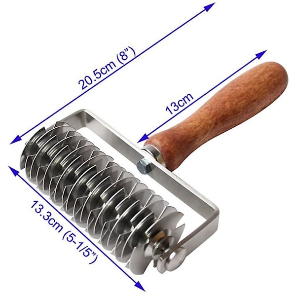 Rustfrit Stål Dejgitter Top Cookie Pie Pizza Brød Pastry Crust Roller Cutter, Træhåndtag