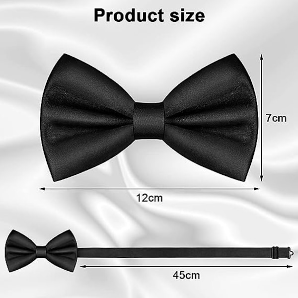Halsbånd for menn, Klassisk ensfarget forhåndsbundet slips for menn, Satin smoking slips, Justerbart formelt halsbånd for fester, Bryllup (Svart)