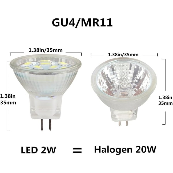 2W MR11 GU4 LED-polttimo 12 voltin kylmä valkoinen 6000K, 20W halogeenin vaihto, MR11 G4/GU4.0 LED-kohdevalo kotiin, maisema, upotettu