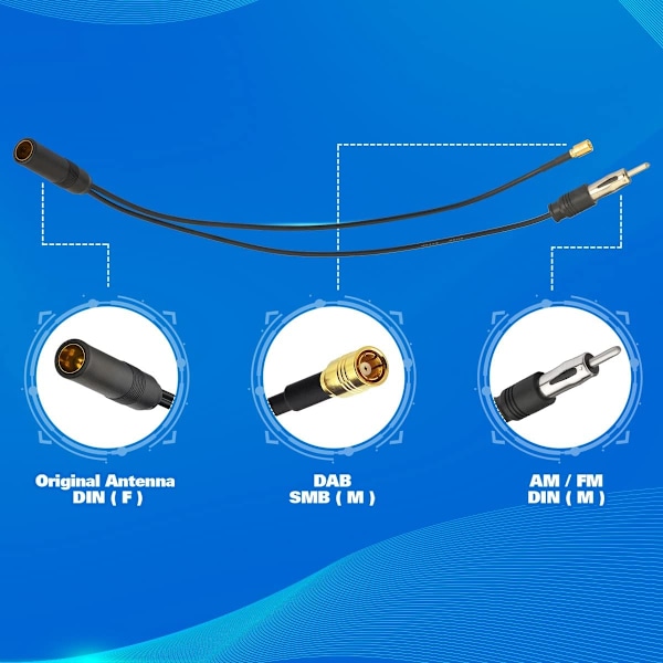 DAB Splitter DAB Antenne Splitter Kabel SMB Antenne Splitter Din Hun til Din Han + SMB Kabel Bilradio RG174 30cm til AM/FM DAB+ Radio Pioneer