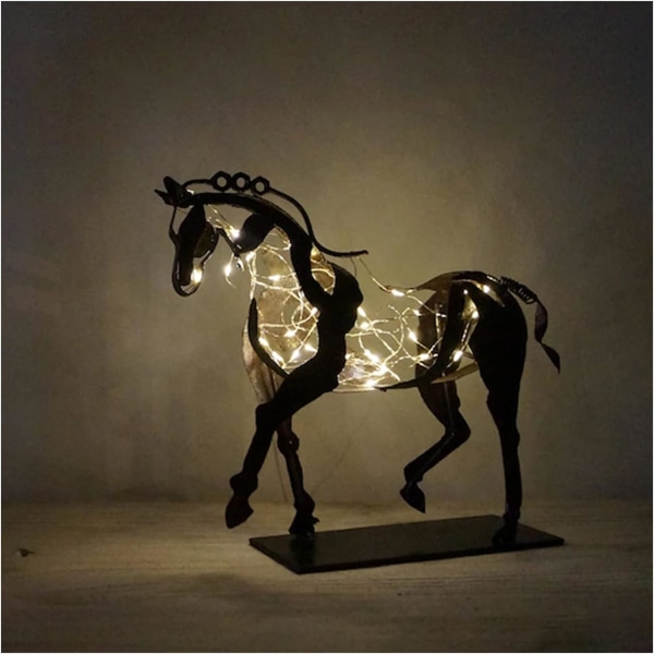 Hästmetallstaty, present till ryttare, hästskulptur Metall LED-djurskulptur Hemrestaurang Dekoration Inflyttningspresent