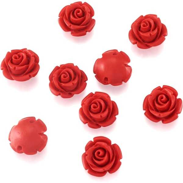 50 stk Rød Rose Cinnabar Perler Detalj Utskårne Blomster Avstandsperler 12,5 mm Roseblader Link Charms Perlehull: 1,5 mm