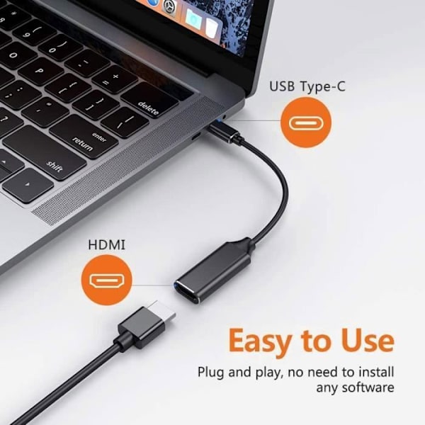 CHE® USB C til HDMI Adapter 4K, USB Type C til HDMI Adapterkabel [Kompatibel med Thunderbolt 3 (Svart)]