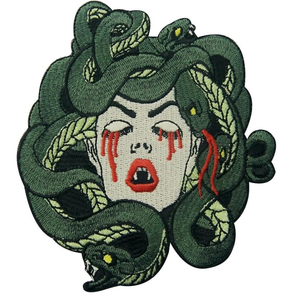Verinen Medusa -kirjontamerkki rautaommeltu paikka, upea punk-mekon koristelupaikka
