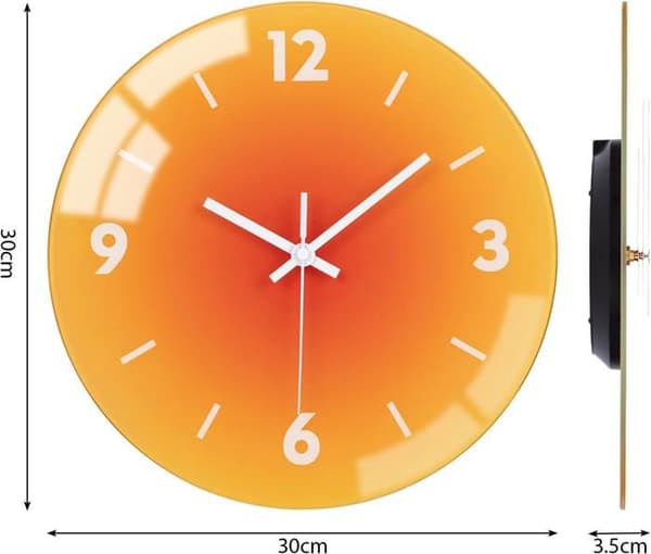 Tyst, modern, 30 cm, stor batteridriven väggklocka utan tickande, lätt att läsa (orange)