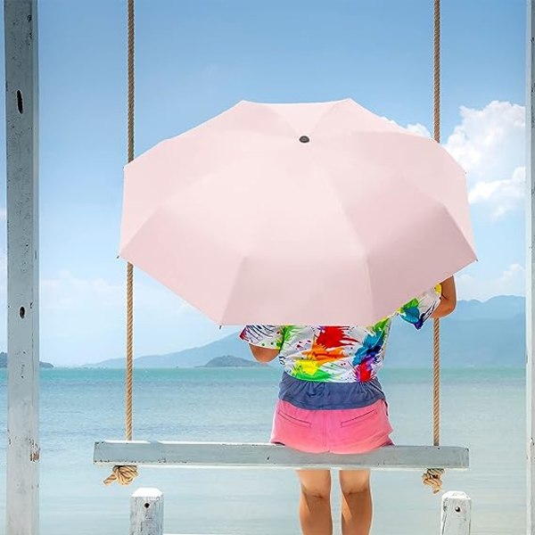 Vikbart paraply, 6 revben miniparaply Litet paraply med case Mini Anti-UV paraply snabbtorkande och ultralätt kompakt (rosa)