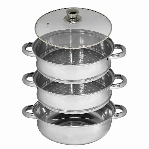 [LCS] 3-vånings ångkokare i rostfritt stål, 25 cm kastrull med glaslock