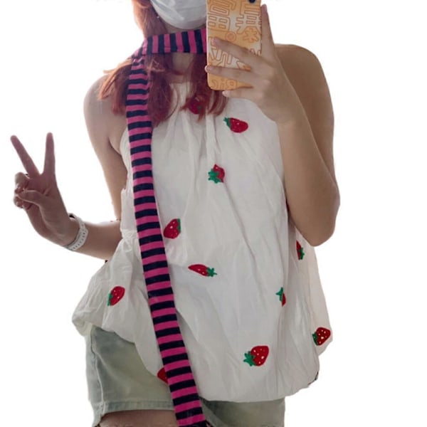 Dam Vår Sommar Randigt Mönster Scarfs Tunn Halsduk Y2k Stil Färgglad Tunn Stickad Nackskydd Lättvikt Black rose red