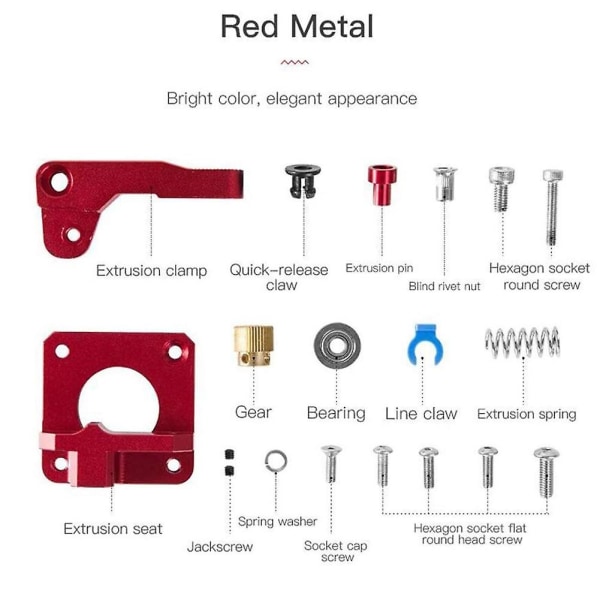 3d-skrivertilbehør deler, metallekstruder, rød metallekstruder, egnet for Cr-10 og Ender Seri