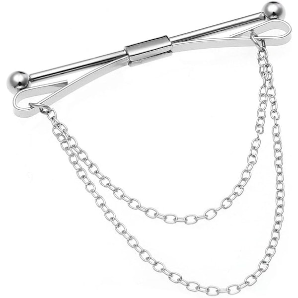 ak Herr Silver Tone Metall Skjorta Slips Krage Bar Pin Stud Bar Clip Spänne Brosch Sjal Clip Bar Kedja för Bröllop Affärer