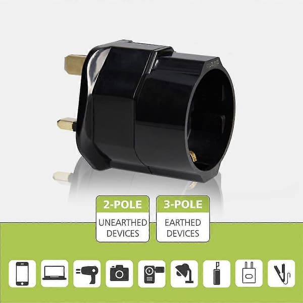 2x Reiseadapter Adapterplugg for England - Reiseplugg Strømadapter EU til UK-kontakt - Reiseplugg Black Red
