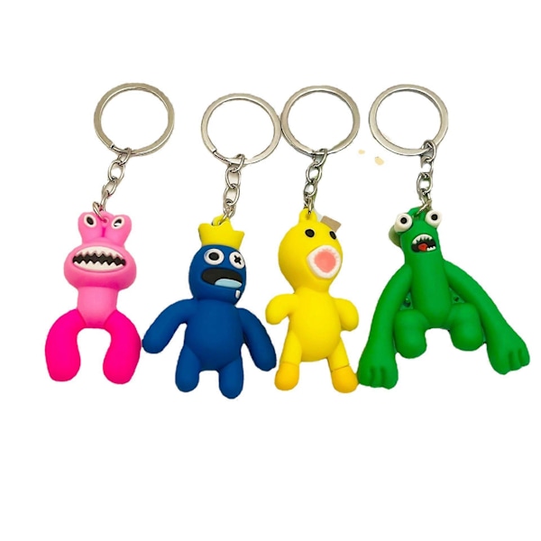 4 kpl Rainbow Friend -söpöä silikoninen avaimenperä kelloilla, lahja anime-faneille, lahja lapsille, henkilökohtainen koululaukun tarvike, auton avaimenperä