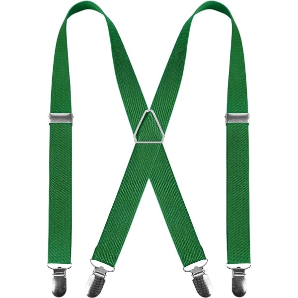 Mænds Seler med 4 Klips X-Form, Justerbare Elastiske Seler til Mænds Bukser, Mænds Seler Bryllup Forretning Casual Suspenders (Grøn)