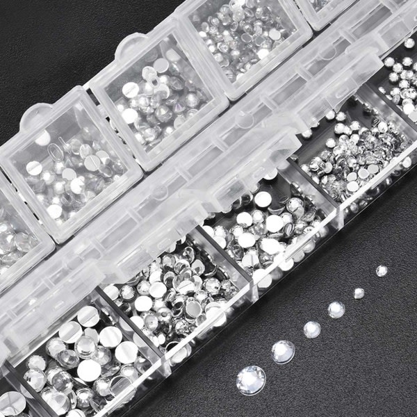2000 Rhinestone Negle Decorations Crystal - Forskellige størrelser i Ask sølv