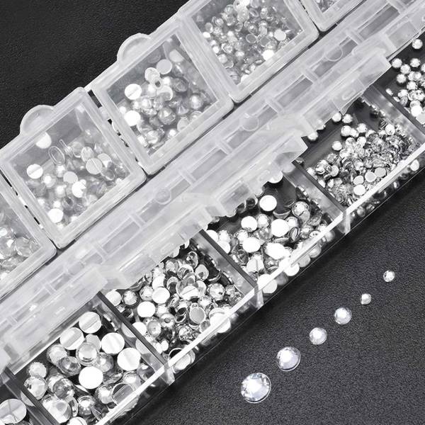 2000 Rhinestone Negledekorationer Krystal - Forskellige Størrelser i Askesølv