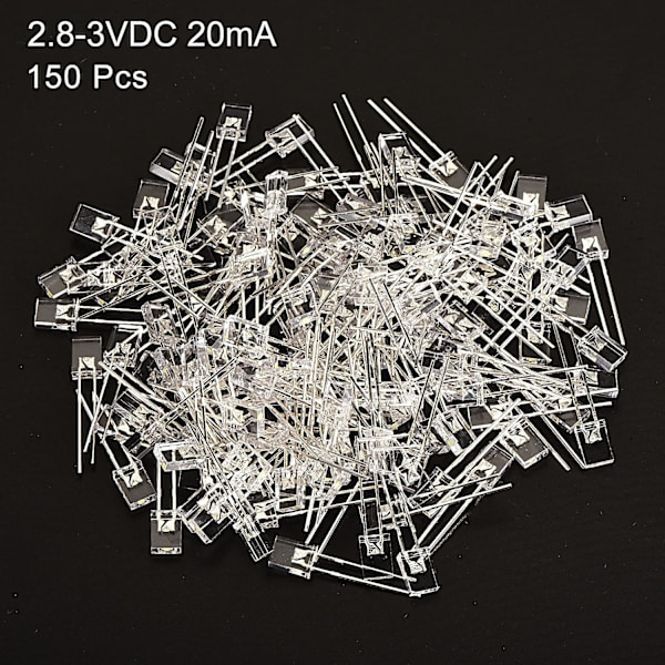 2x5x7mm x LED-lyspære, 150 stk. Rektangulær lysdiode med klart lys til elektroniske komponentindikatorer, hvid