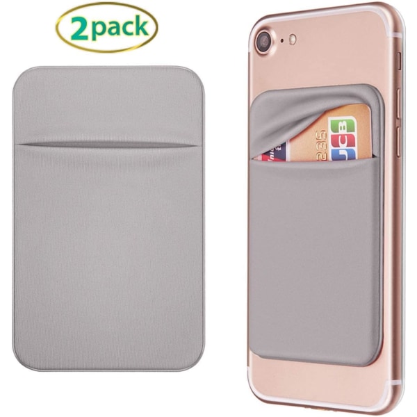 Mobiltelefonficka Självhäftande korthållare Stick On Plånboksfodral med självhäftande kort-ID Kreditkort ATM-korthållare för 2-pack (grå)