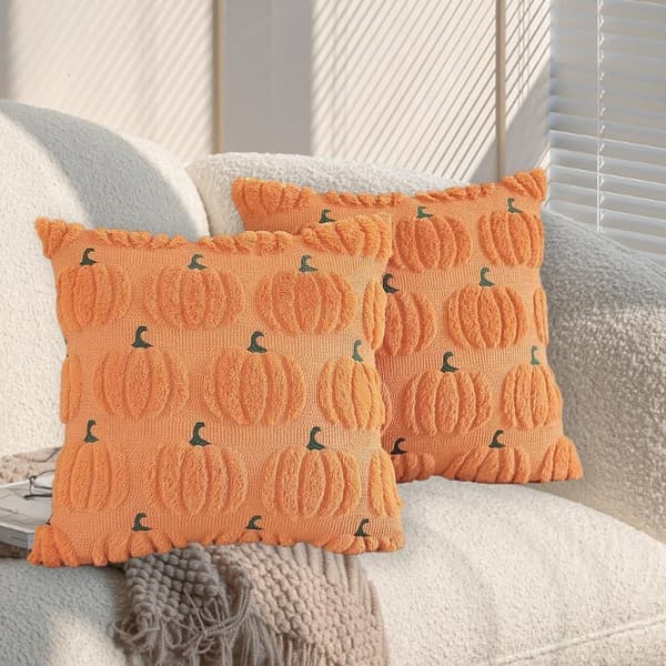 2 stk Halloween putetrekk, gresskar skumle spøkelsesputer, myke 3D syputer (oransje, 45cm*45cm)
