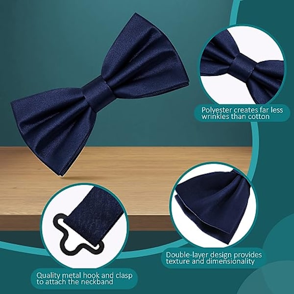 Valmiiksi Solmittu Perhosolmio Miehille, Tuxedo-Perhosolmio Säädettävä Muodollinen Kaulan Perhosolmio Satiini Perhosolmio Juhliin Hääihin (Tummansininen)