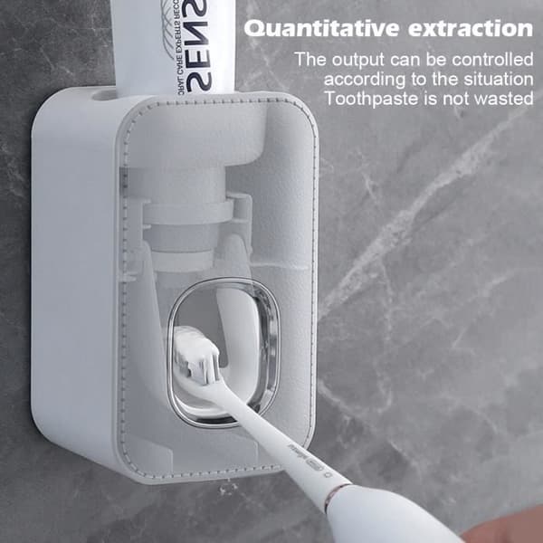 Automatisk tandpastadispenser til børn, vægmonteret organizer tandpastapresser til badeværelsestilbehør (grå)