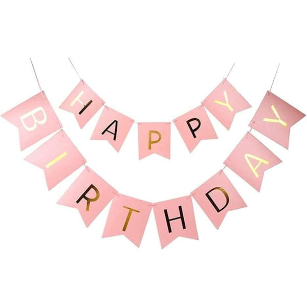 Fødselsdag Banner Fødselsdag Vimpel med 5 Guld Konfet Latex Balloner Perfekt til Fødselsdagsfest Dekorationer (Pink)
