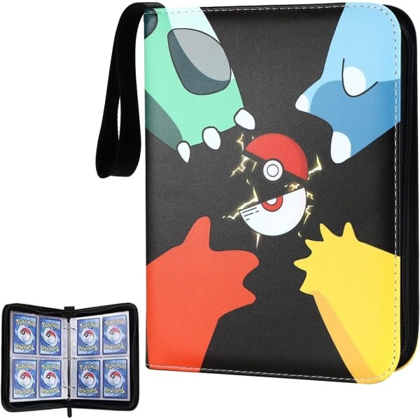 4-Pocket Trading Card Binder 400-Pocket Pokemo n Card Folder with 50 Removable Protective Pouches Zippered Trading Card Holder for Card Album